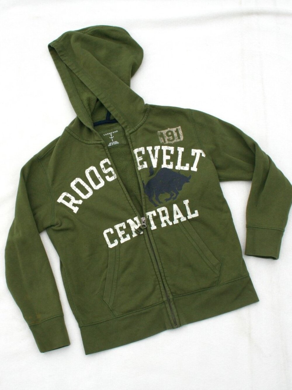 Olive Green Boy's 8 Hoodie Jacket Full Zip Pockets Kids Sweatshirt